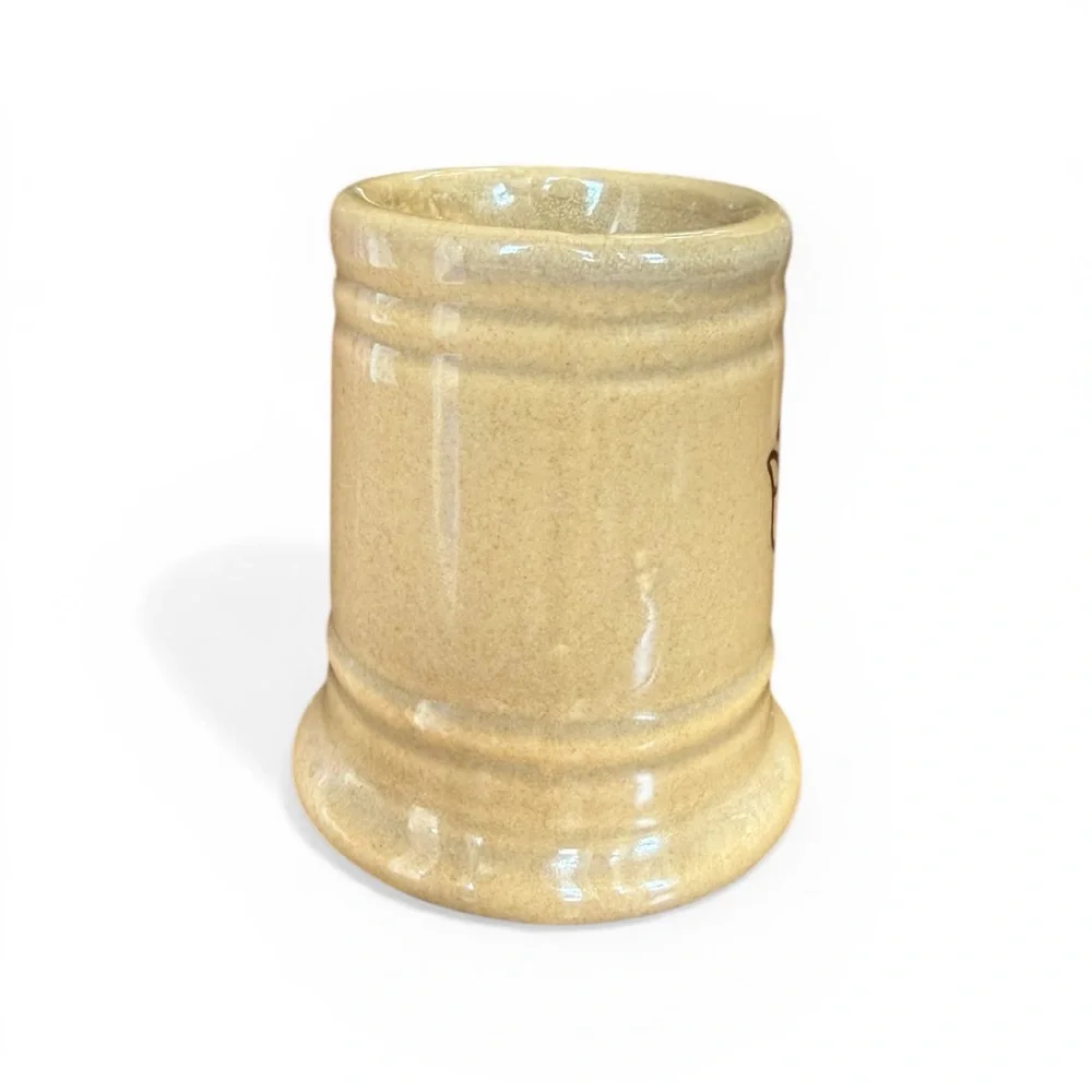 Vintage Ceramic Mini Mug Toothpick Holder • Cream Tan Stoneware • Unmarked Art P